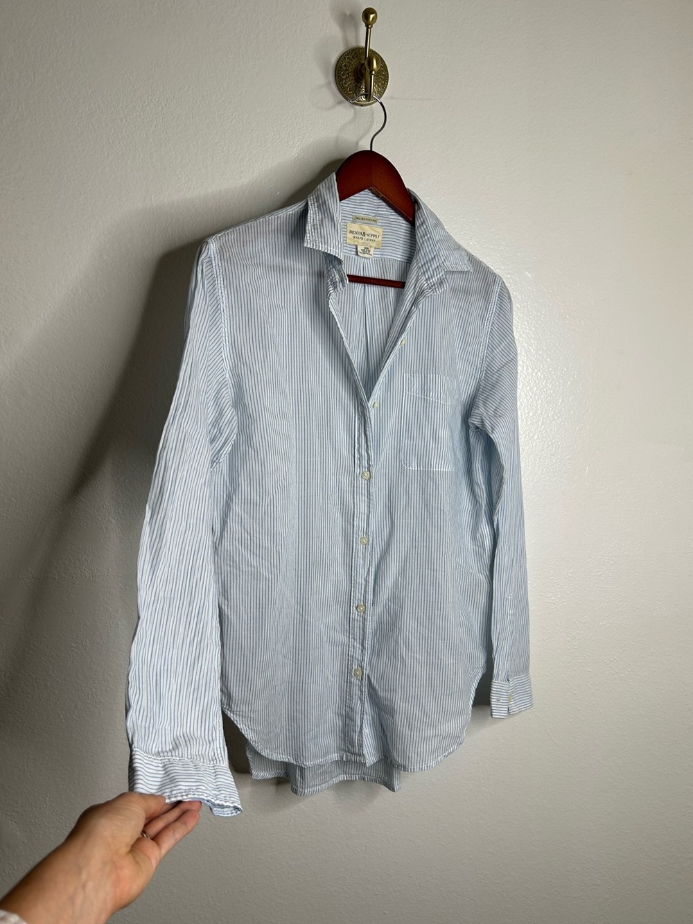 Ralph Lauren Denim & Supply 100% Cotton RL Boyfriend Blue Stripe Button Down